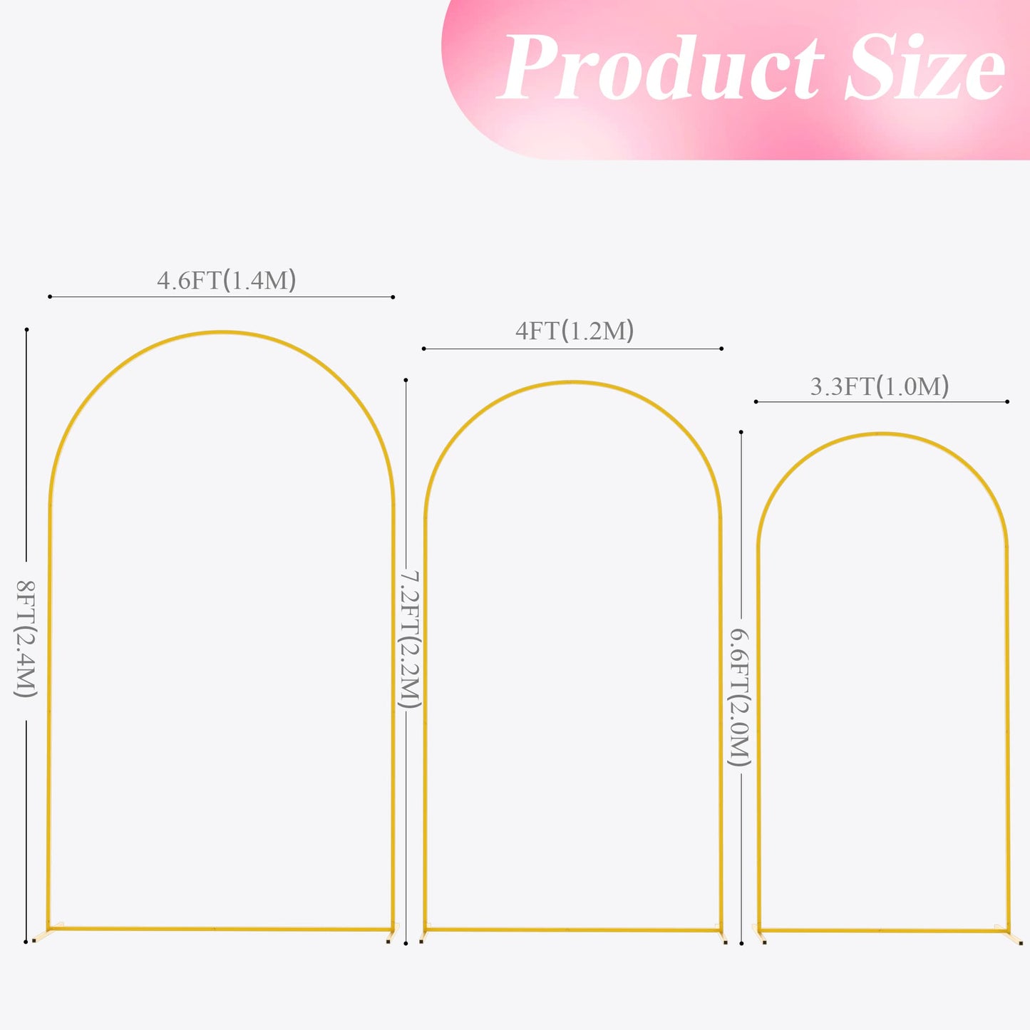 Wokceer Wedding Arch Backdrop Stand 6FT, 5FT, 4FT Set of 3 Gold Metal Arch Stand for Wedding Ceremony Baby Shower Birthday Party Decor