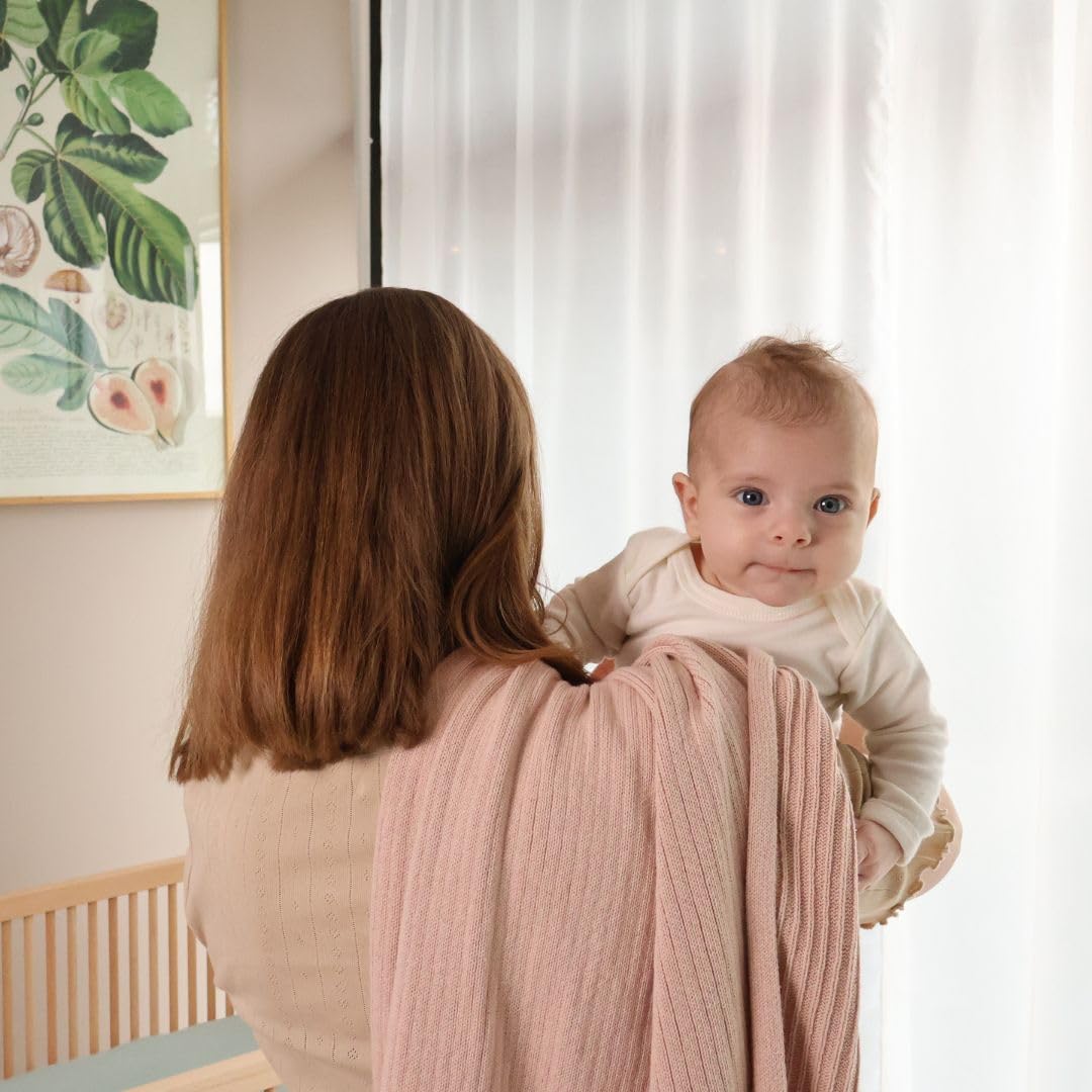 Knitted Organic Cotton Baby Blanket- Swaddle Blanket, 30" x 40" Soft Receiving Blanket for Newborn (Mochachino)