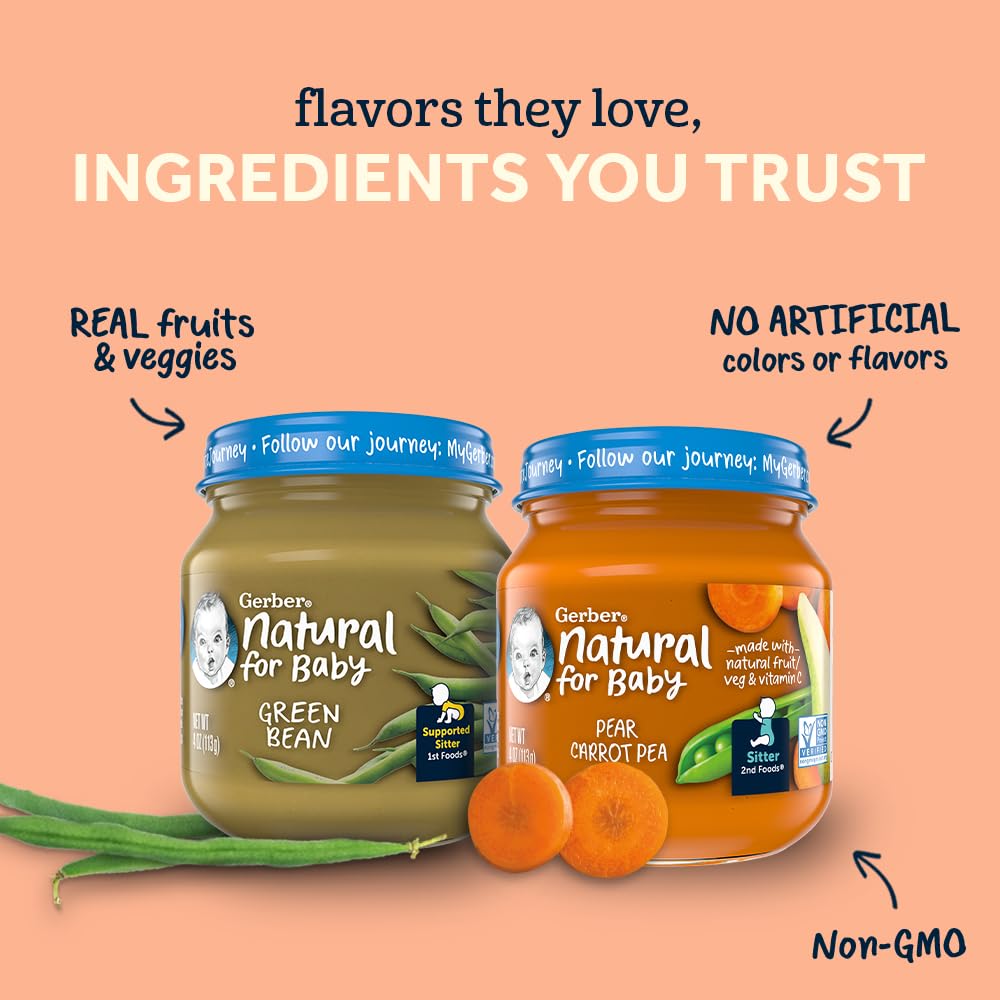 Gerber Stage 2 Baby Food, Organic Apple Spinach with Kale Jar, Fruit & Veggie Puree, Vitamin C, Non-GMO, Baby Food Puree Jars Glass