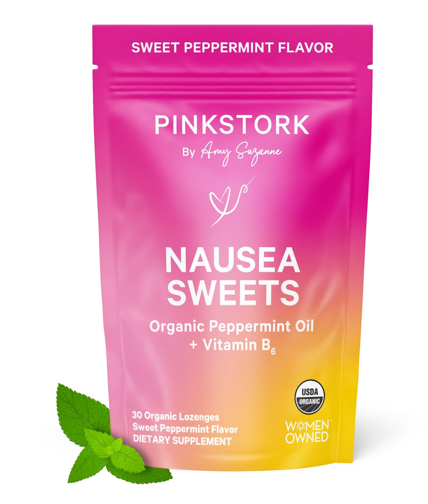 Pink Stork Organic Peppermint Sweets for Morning Sickness and Motion Sickness Support, Added Vitamin B6, 1st Trimester Pregnancy Must Haves - 30 Wrapped Peppermint Candies