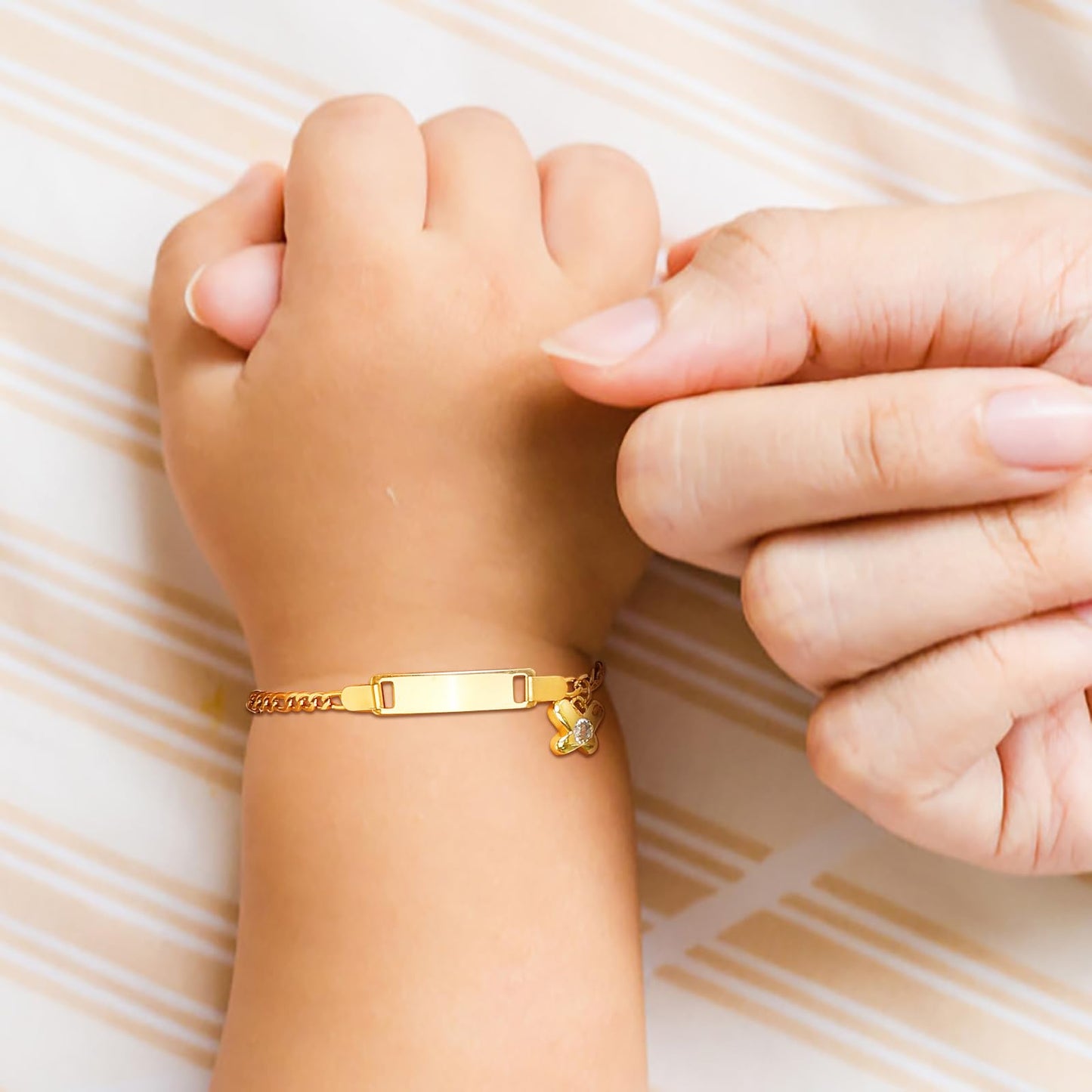 Personalized Baby Name Bar Bracelet: 18K Gold-Plated Custom Engraved ID Kids Charm Bracelets Jewelry Infant Girls Boys Toddler, Birthday Back to School Gifts Preppy Stuff for Daugther Son