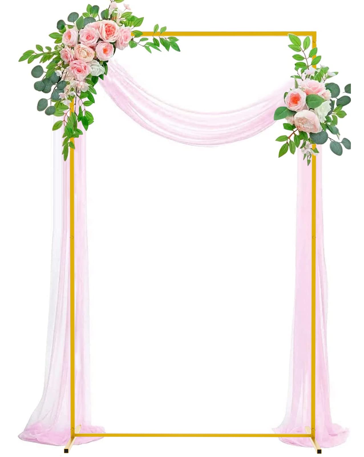 Wokceer Wedding Arch Backdrop Stand Square 6.6FTx6.6FT Gold Metal Balloon Arch Stand Garden Arbor Backdrop Frame for Wedding Birthday Party Baby Shower Photo Booth Background Decoration