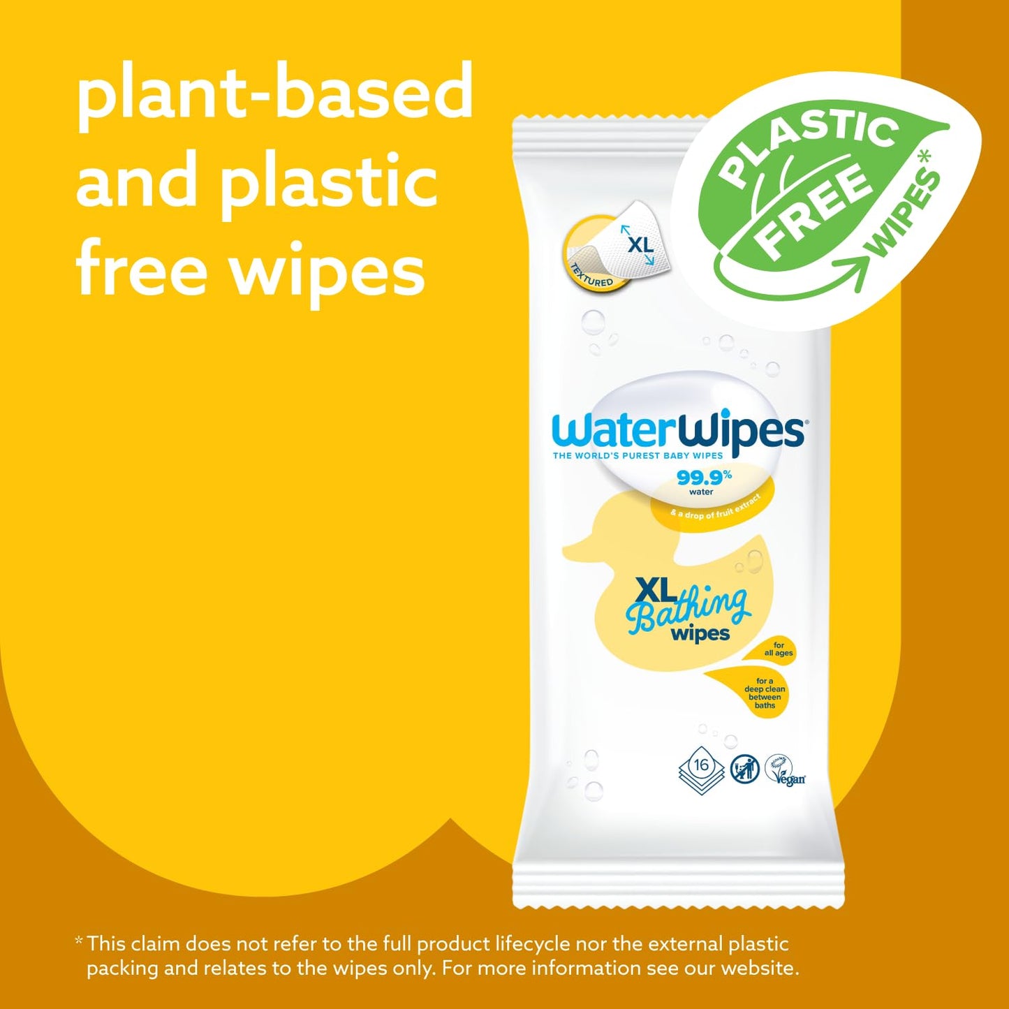 WaterWipes XL Bathing Wipes for Toddlers & Babies, 99.9% Water, 3-In-1 Cleans, Cares, Protects, Unscented & Hypoallergenic, 192 Count (12 Packs), Packaging May Vary