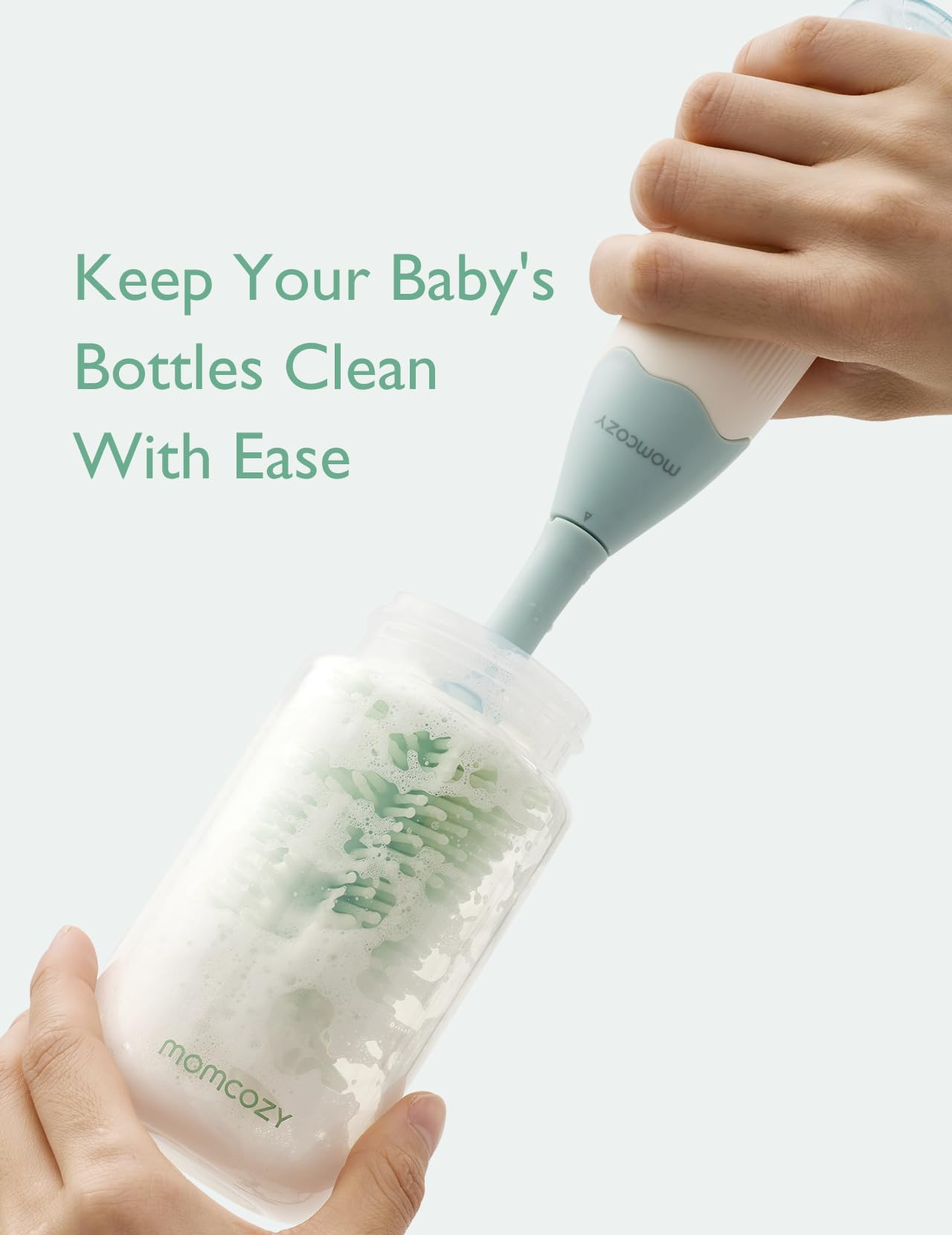 Momcozy Bottle Brush Kit, Innovative Push-Press Design for Better Cleaning - Baby Bottle Cleaner Brush for Baby Bottle, Breast Pumps, Nipples, and More - Can Generate Foam for Better Cleaning, Pink