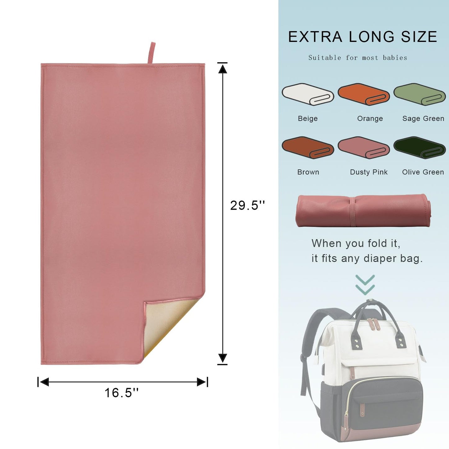 Sage Green Diaper Changing Pad for Baby, Portable Baby Changing Mat for Travel or Home, Foldable Mat Fits Perfectly in Diaper Bag (67-03)