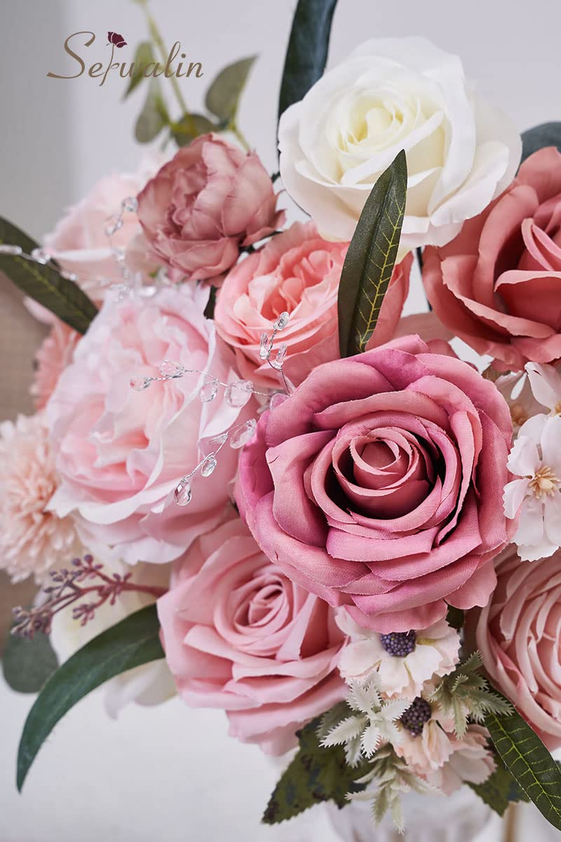 Serwalin Pink Artificial Flowers, Silk Fake Flowers for DIY Wedding Bridal Bouquets, Wedding Cake Flowers for Table Centerpieces Baby Shower Birthday Party Home Decorations