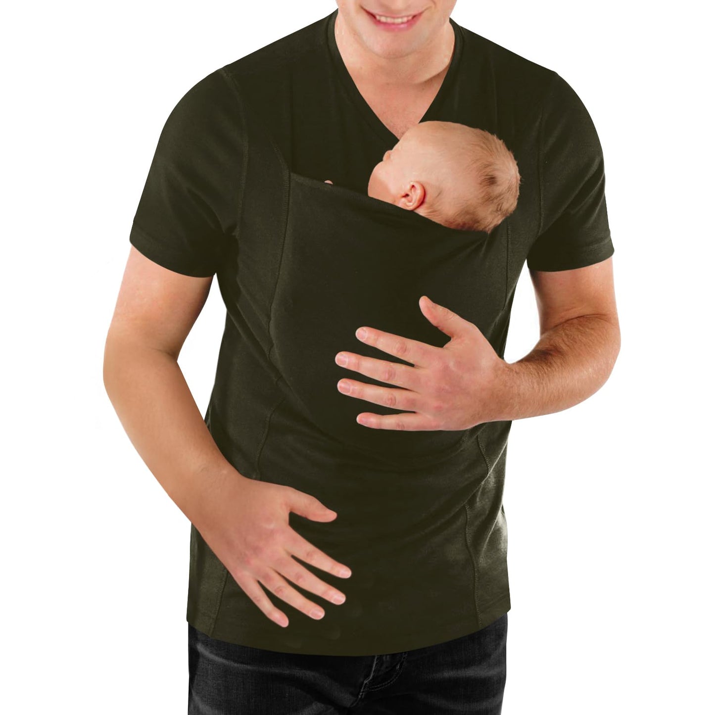 Mens Baby Carrier Shirt V Neck Short Sleeve T-Shirts for Men Skin to Skin T-Shirt with Pocket