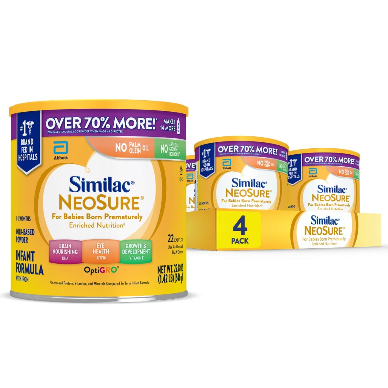 Similac NeoSure Premature Post-Discharge Infant Formula, Baby Formula Powder, 22.8-oz Value Can, Pack of 4