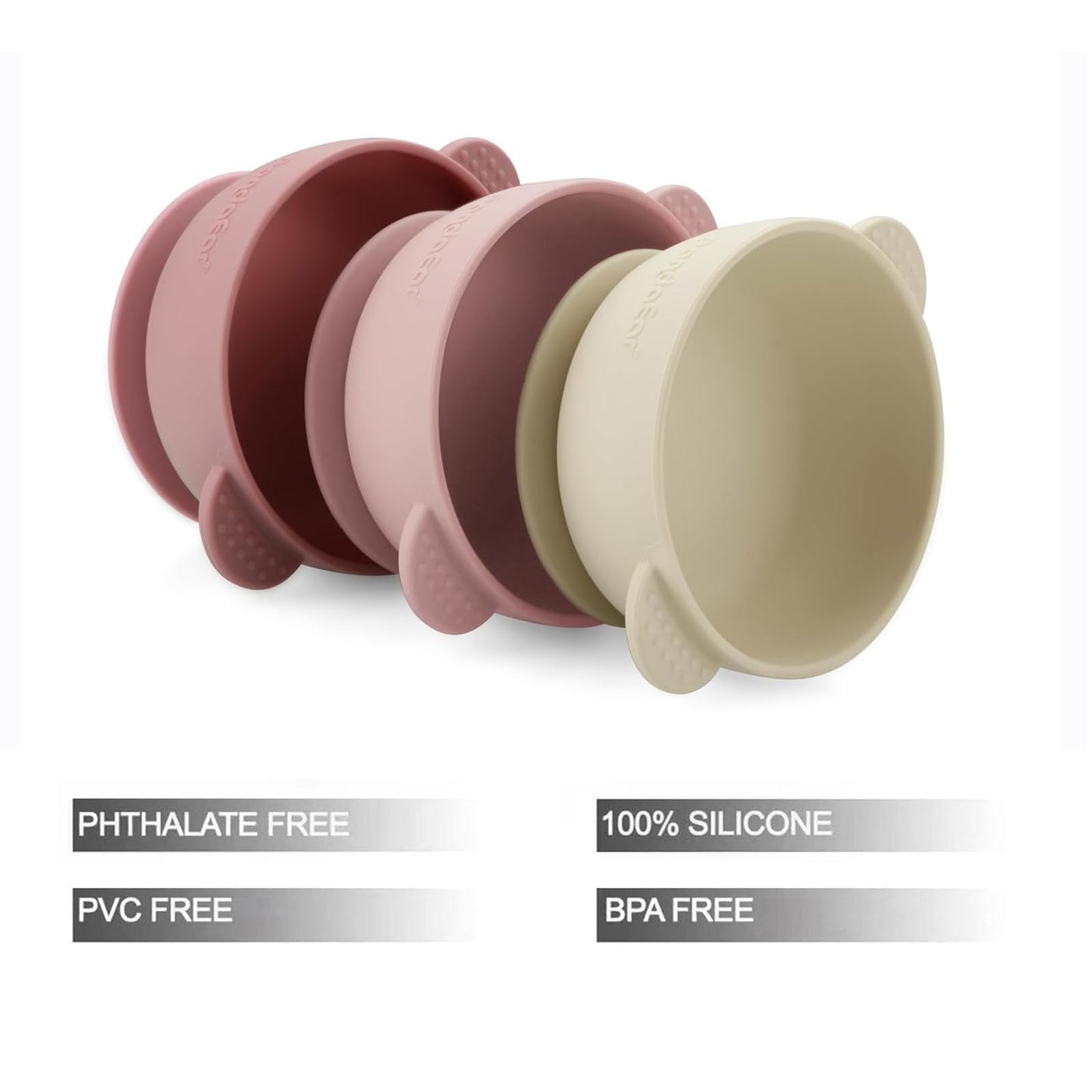 PandaEar 3 Pack Baby Bowls with Suction| Stay Put Silicone Food Bowl for Babies Kids Toddlers Infants| Food Grade Soft Safe BPA-Free Silicone (Pink)
