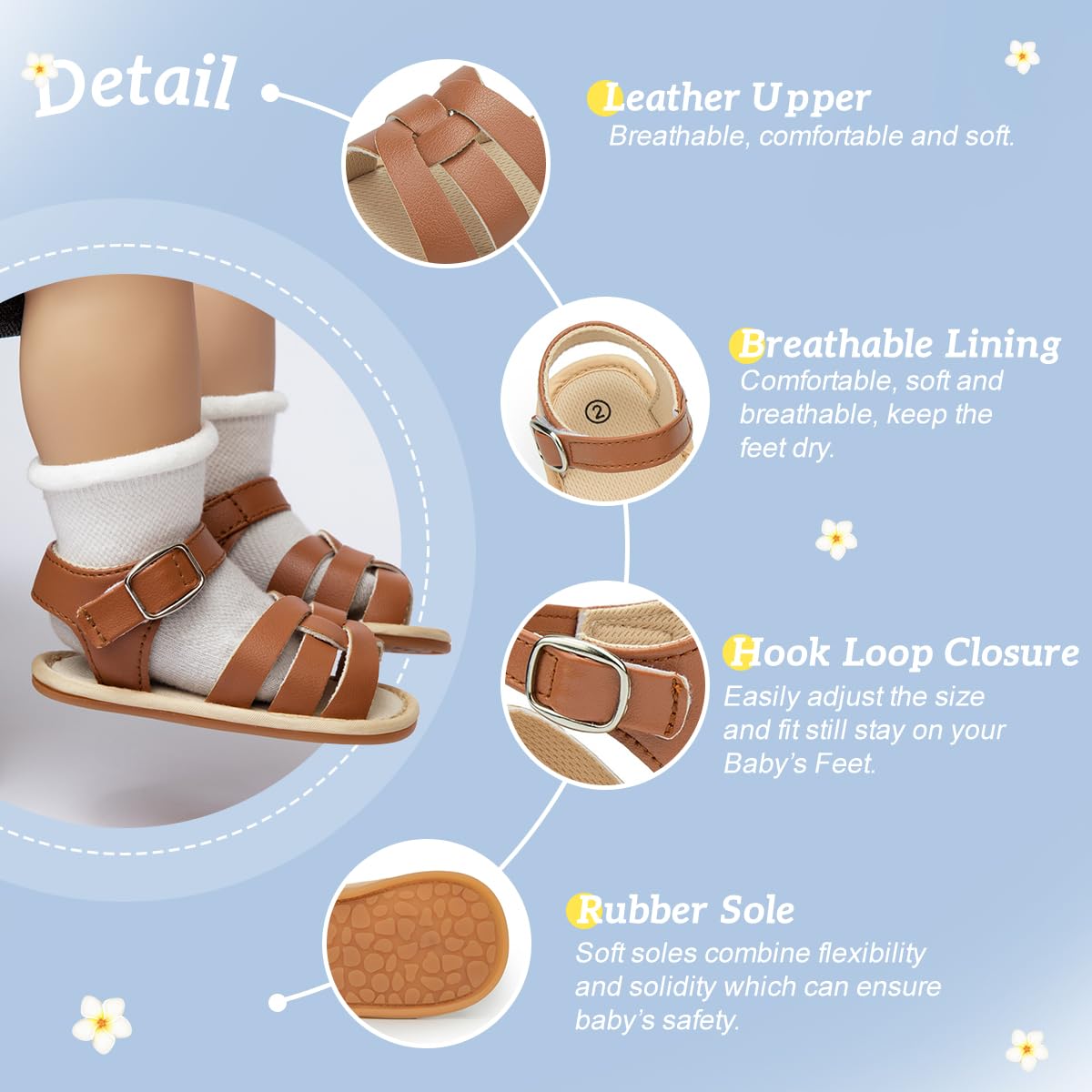 Kannior Infant Boys Girls Sandals Breathable Premium Baby Summer Outdoor Casual Beach Shoes Lightweight Toddler Flower Bowknot Anti Slip Rubber Sole Newborn Prewalker First Crib Shoes