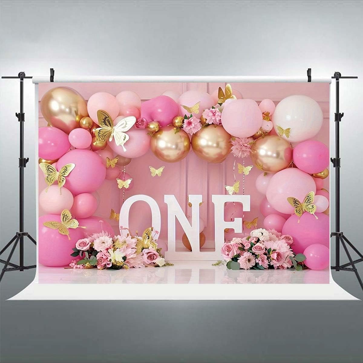 Pink Bear Hot Air Balloon Backdrop Girl Bear Balloons Baby Shower Background Girl 1st Birthday Party Banner Newborn Baby Shower Party Cake Table Decoration Photo Booth Props(Pink, 7x5ft)