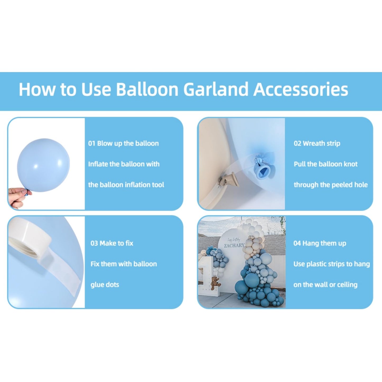 Dusty Blue Balloon Garland Kit - 137pcs Balloon Arch kit with Dusty Baby Blue, Sand White, White Balloons - Perfect for Baby Shower Wedding Boy Birthday Decoration