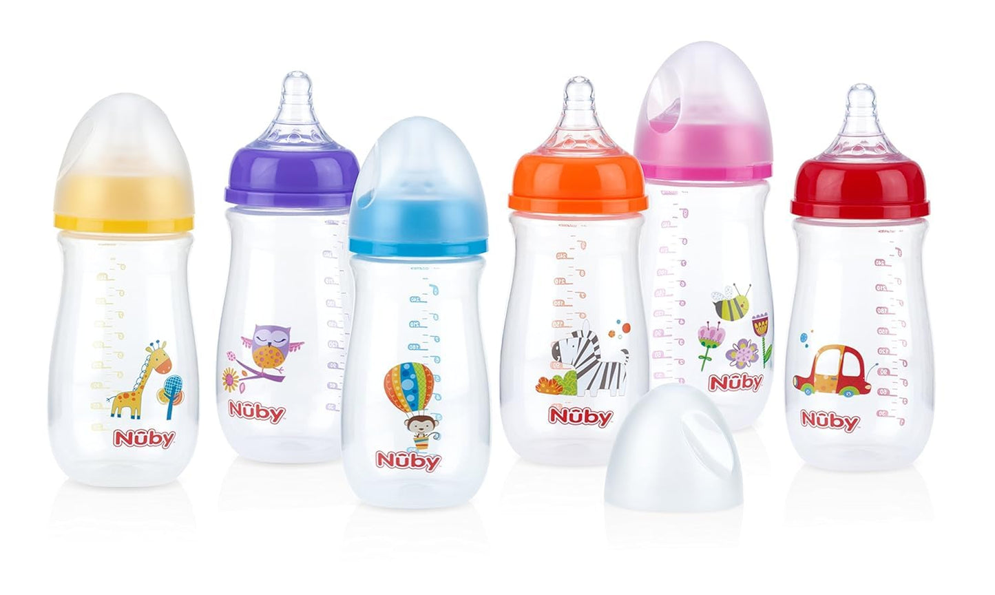 Nuby Wide Neck Bottle with Anti-Colic Air System, Colors/Prints May Vary, 1 Pack of 1 Bottle