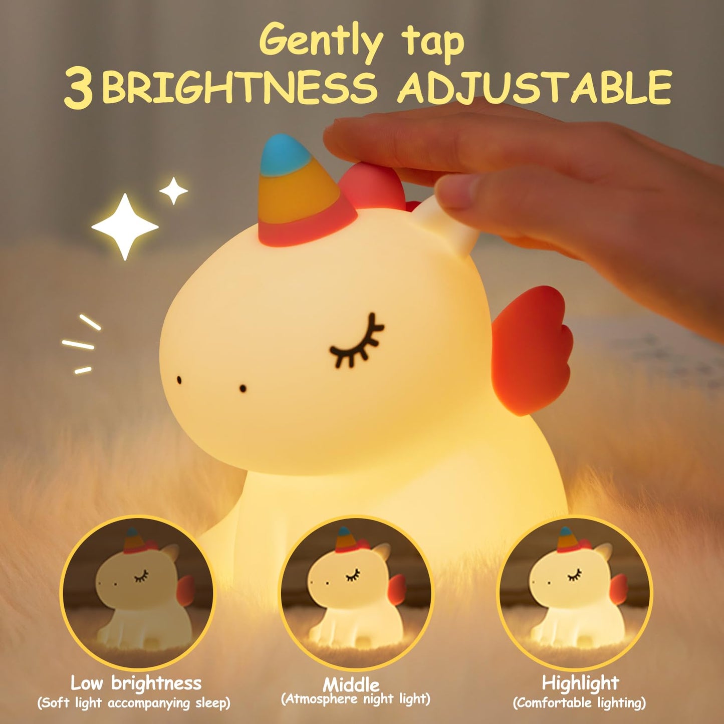 Night Light,LED Silicone Material, 3 Levels of Warm Light, Cute Animal Night Lamp for Kid's Room Decor and Breastfeeding Nursery, Squishy Novelty Bedside Lamp for Boys Girls Baby Children