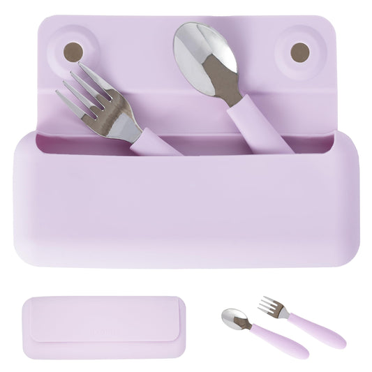 ASOMIC 316 Stainless Steel Utensils Set with Silicone Handle & Travel Case for Toddlers & Kids, Children Spoon, Fork & Case for Daycare, Preschool, School & Baby Meals – BPA-Free, Dishwasher Safe