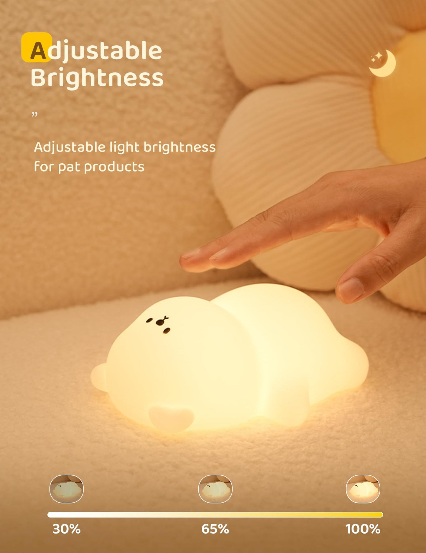 Nursery Night Light, RGB Bunny with 7 Colors & 3 Dim Levels, Rechargeable Silicone, Room Decor & Kids Gift