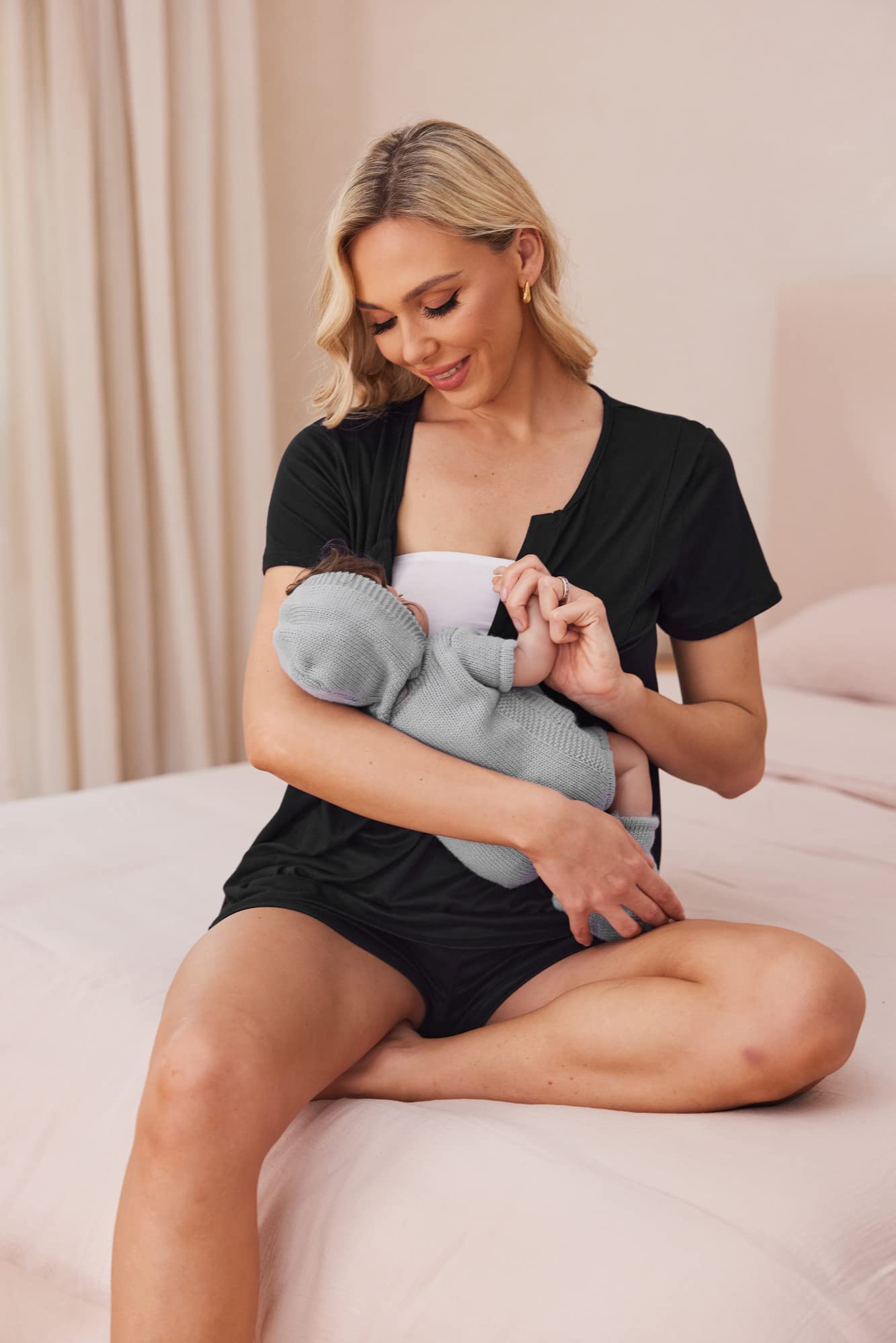 Ekouaer Women's Maternity Nursing Pajama Sets Short Sleeve Postpartum Pajamas Breastfeeding Pregnancy Clothes