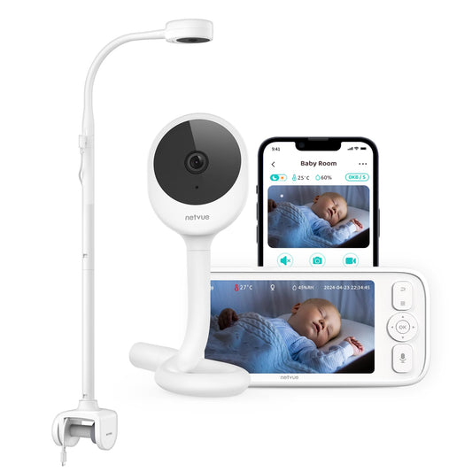 NETVUE Upgraded Baby Camera Monitor Video - 5000mAh Baby Monitor with Camera and Audio, 5" Display, 4 in 1 Bracket Meets The Needs in All Scenarios, Smart Phone App, Cry Detection