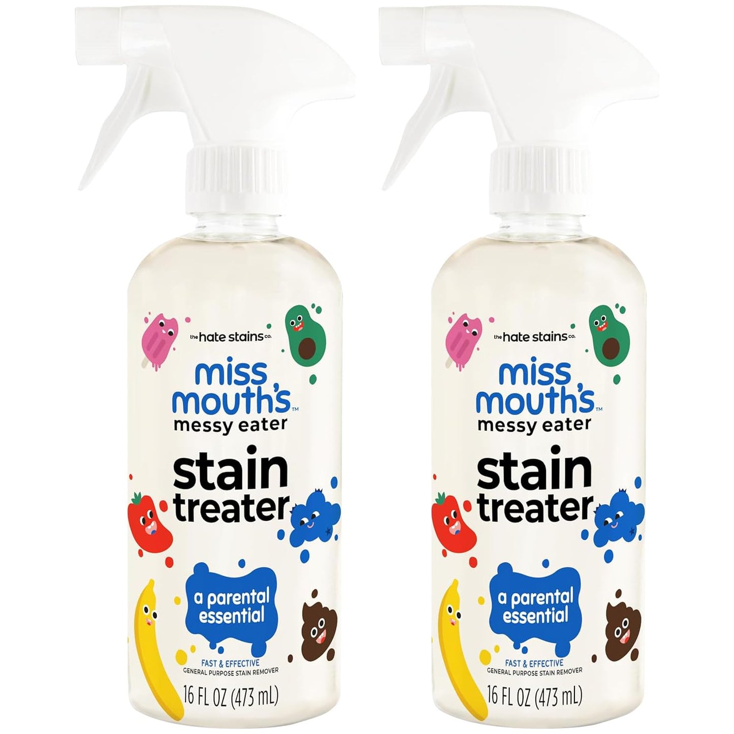 Miss Mouth's Messy Eater Stain Treater Spray - 4oz 2 Pack Stain Remover - Newborn & Baby Essentials - No Dry Cleaning Food, Grease, Coffee Off Laundry, Underwear, Fabric