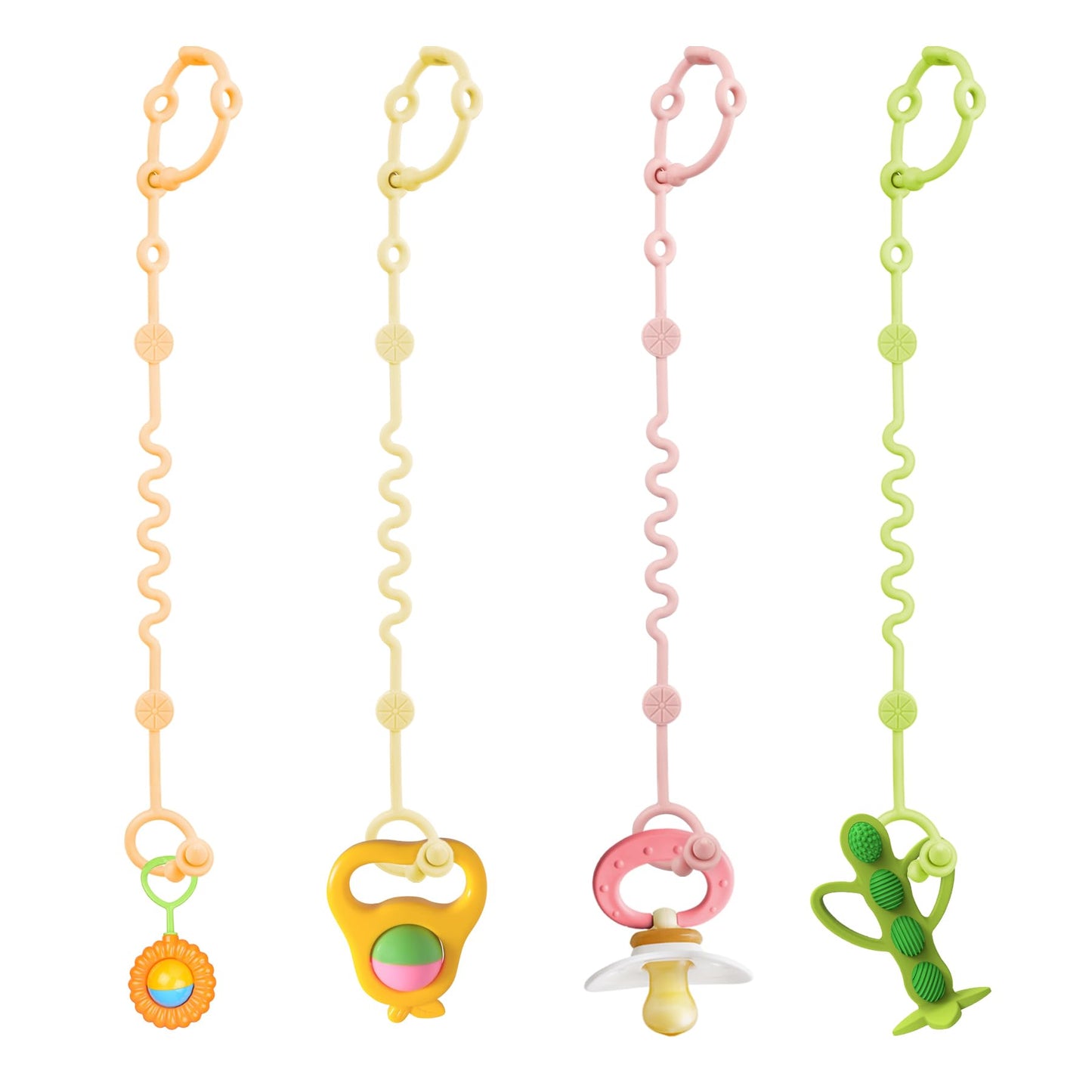 Toy Straps for Baby, 5pcs Adjustable Toy Holder for Stroller Accessories, Silicone Baby Tether Pacifier Clip, No Throw Baby Travel Essential Leash for High Chair, Car Seat (Gril-5 Pack)