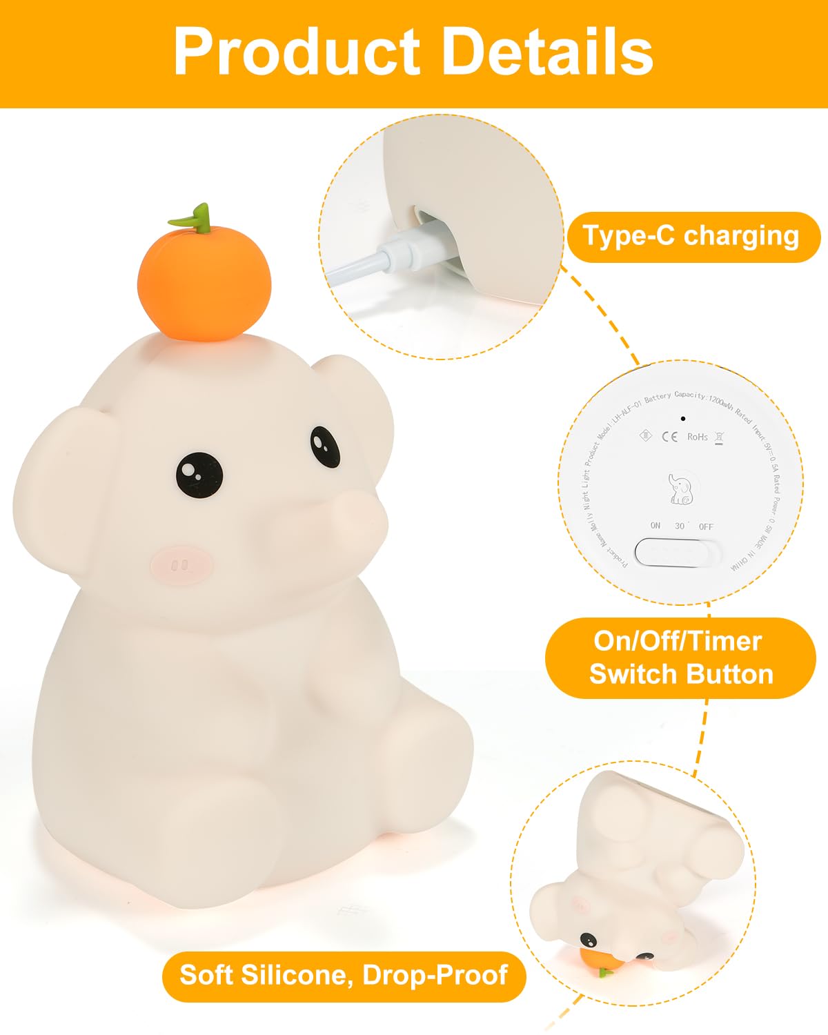 DuDu Duck Night Light, Cute Duck Lamp, Squishy Silicone Nightlight for Bedrooms with 30 Minutes Timer, Rechargeable Bedside Lamp with Touch Control for Bedrooms, Living Room