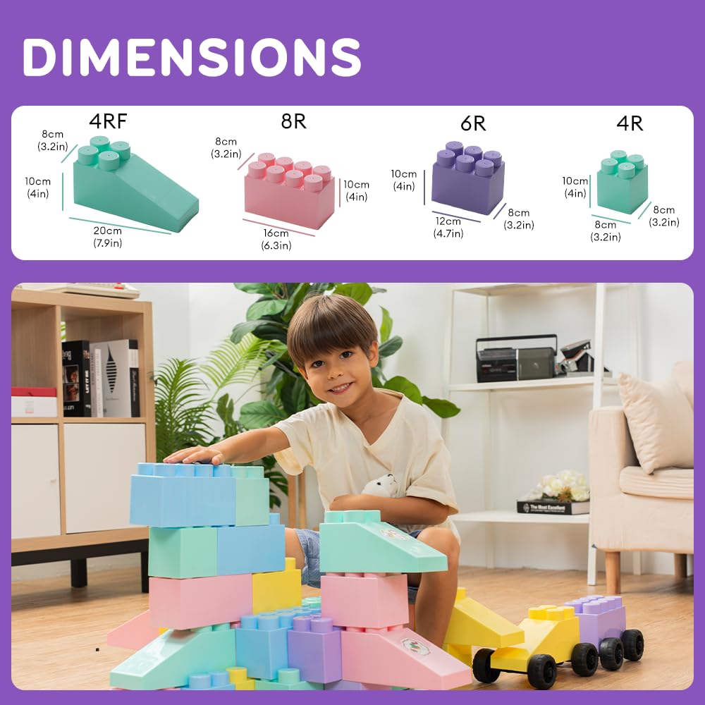 Giant Plastic Blocks Jumbo, Big Blocks, Jumbo Blocks, Big Building Blocks Jumbo, Giant Blocks, Huge Blocks, Jumbo Building Blocks, 86 Pieces Large Blocks for Kids Ages 1 to 8 86 pcs blocks with wheels