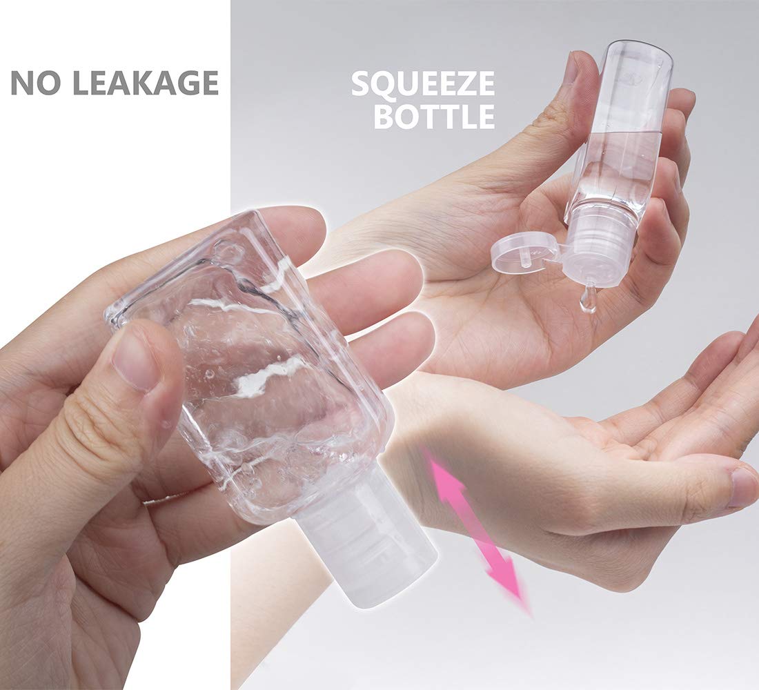 Portable Squeeze Bottle, Empty Leakproof Plastic Travel Bottle with Leather Keychain Holder for Hand Sanitizer, Essential Oil, Refillable Bottle Clips to Diaper Bag, Travel Bag(2oz 2 pack-Pink)