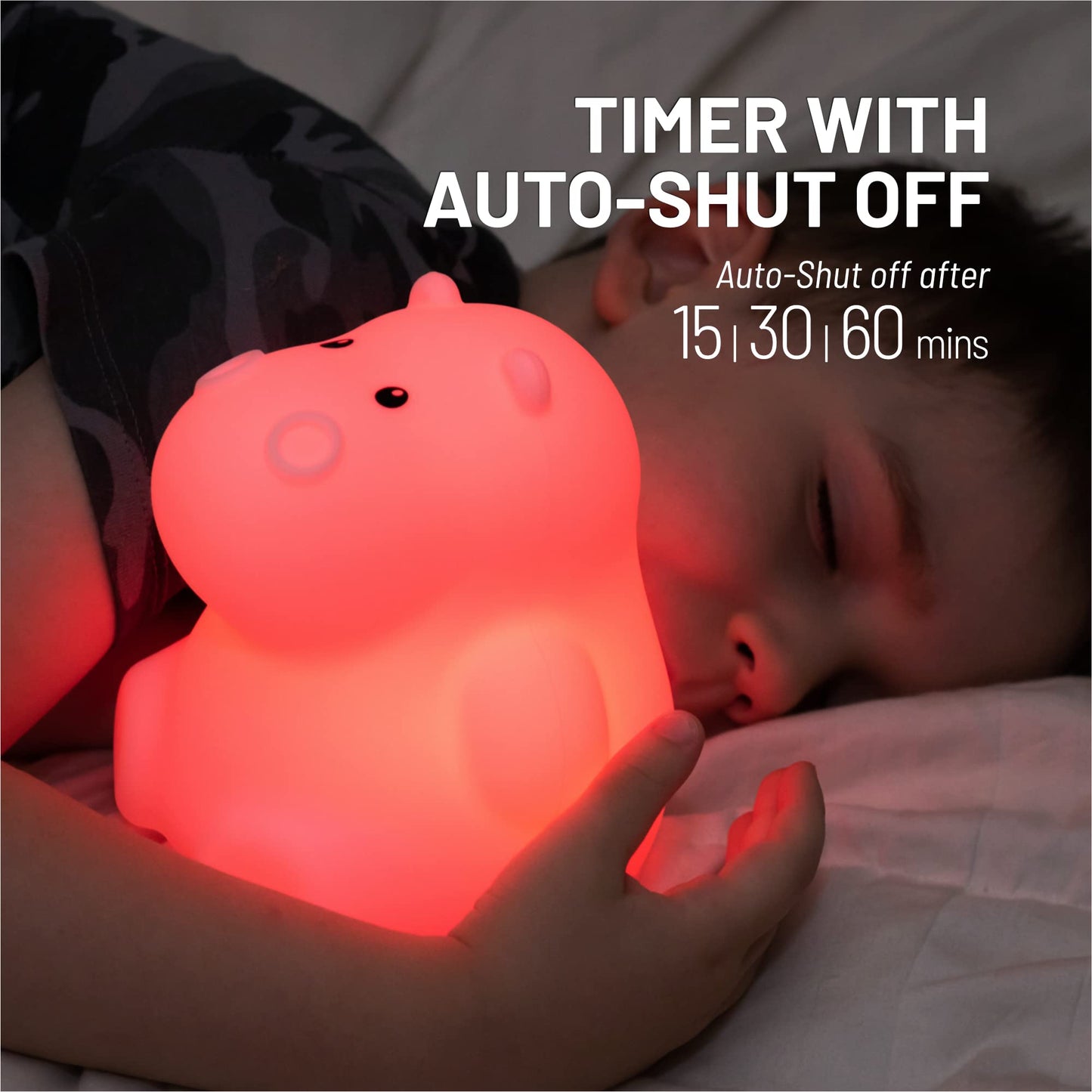 Lumipets Remote Control Silicone Night Light for Kids - Pig Design with 9 Soft Colors & Sleep Timer - Rechargeable, Battery-Operated Lamp for Bedroom | Baby Nursery, Toddler, Girls, Boys