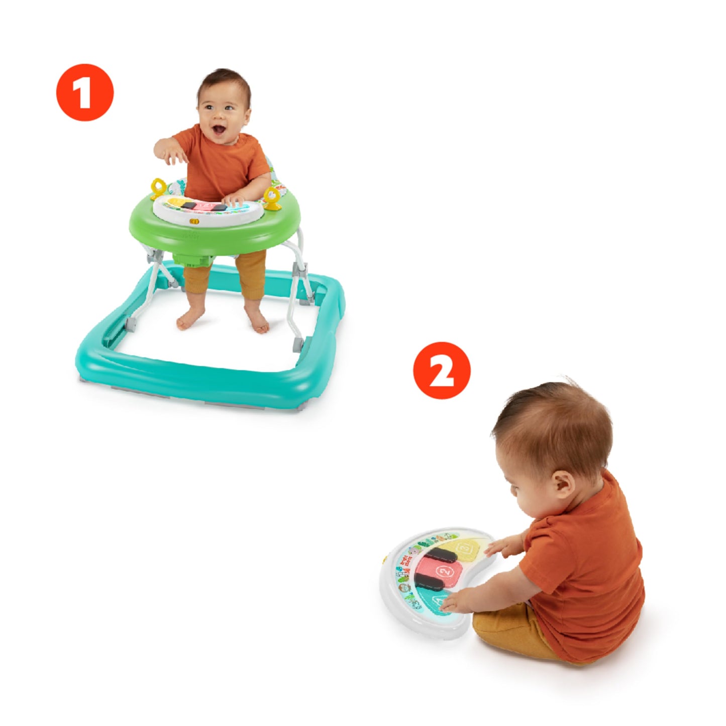 Bright Starts JuneBerry Walk-A-Bout Baby Walker and Entertainer, Removeable Floor Toy, with Easy Fold Frame for Storage, Ages 6 Months +