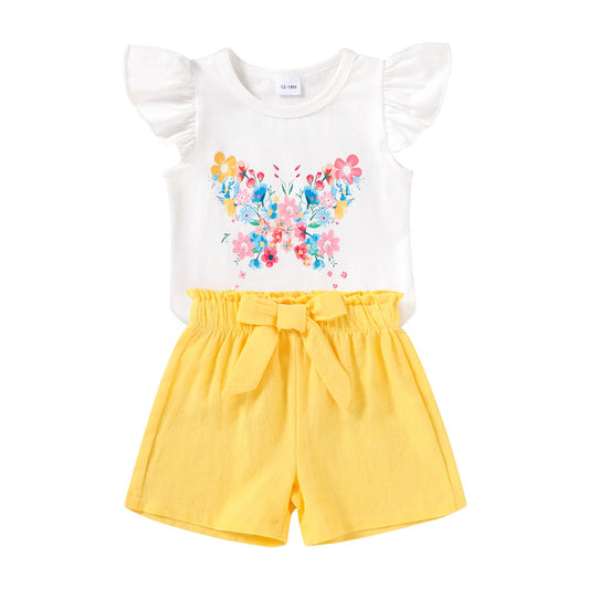 YOUNGER TREE Toddler Baby Girls Clothes Sunflower T-shirt + Bowknot Shorts with Cute Summer Girl Clothes Set
