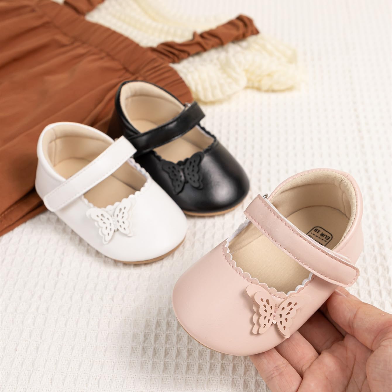 Meckior Infant Baby Girls Boys Handmade Princess Flats Toddler First Walkers Soft PU Leather Non-Slip Crib Wedding Dress Shoes