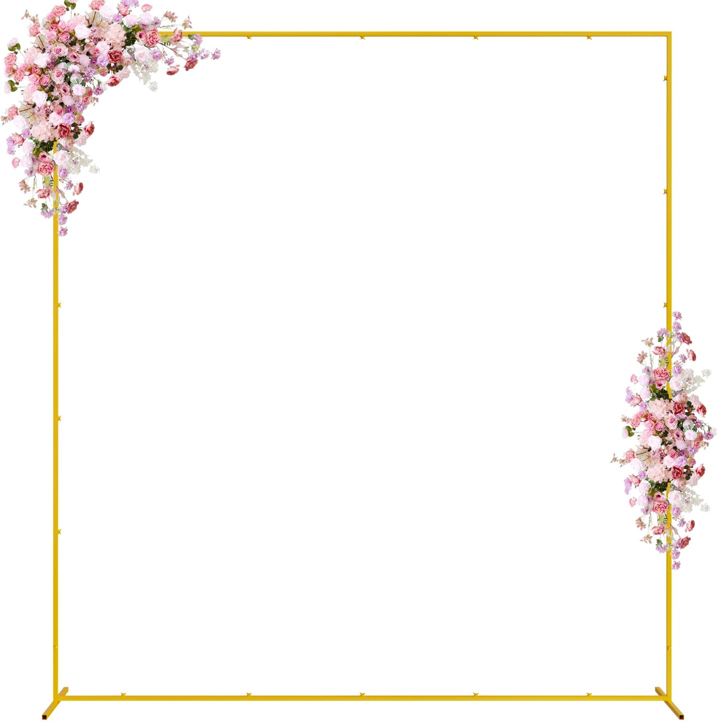Wokceer Wedding Arch Backdrop Stand Square 6.6FTx6.6FT Gold Metal Balloon Arch Stand Garden Arbor Backdrop Frame for Wedding Birthday Party Baby Shower Photo Booth Background Decoration