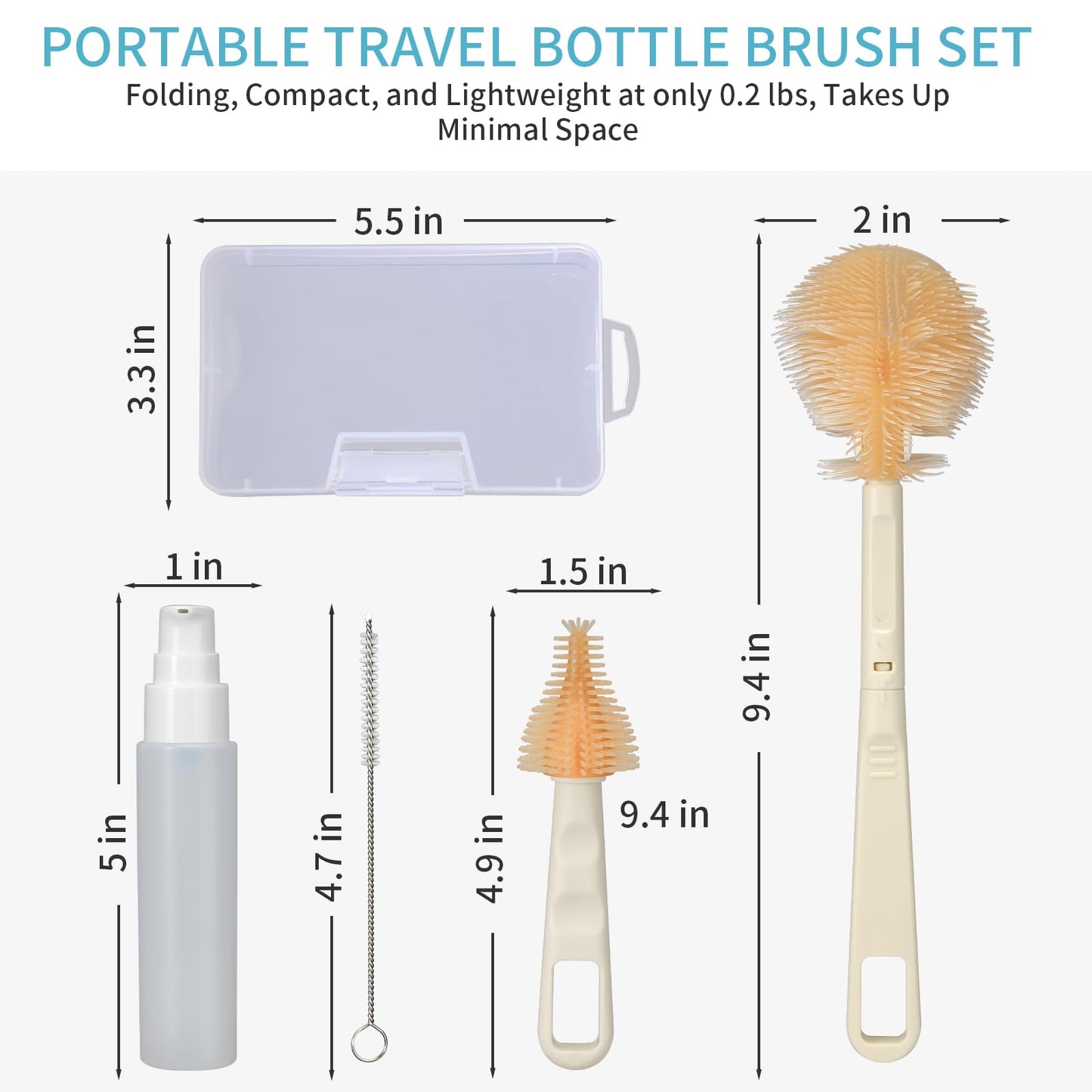 VOOWO Portable Bottle Cleaner Kit Travel Set, Silicone Baby Bottle Cleaner, Straw and Nipple Brush, Soap Dispenser (Purple)