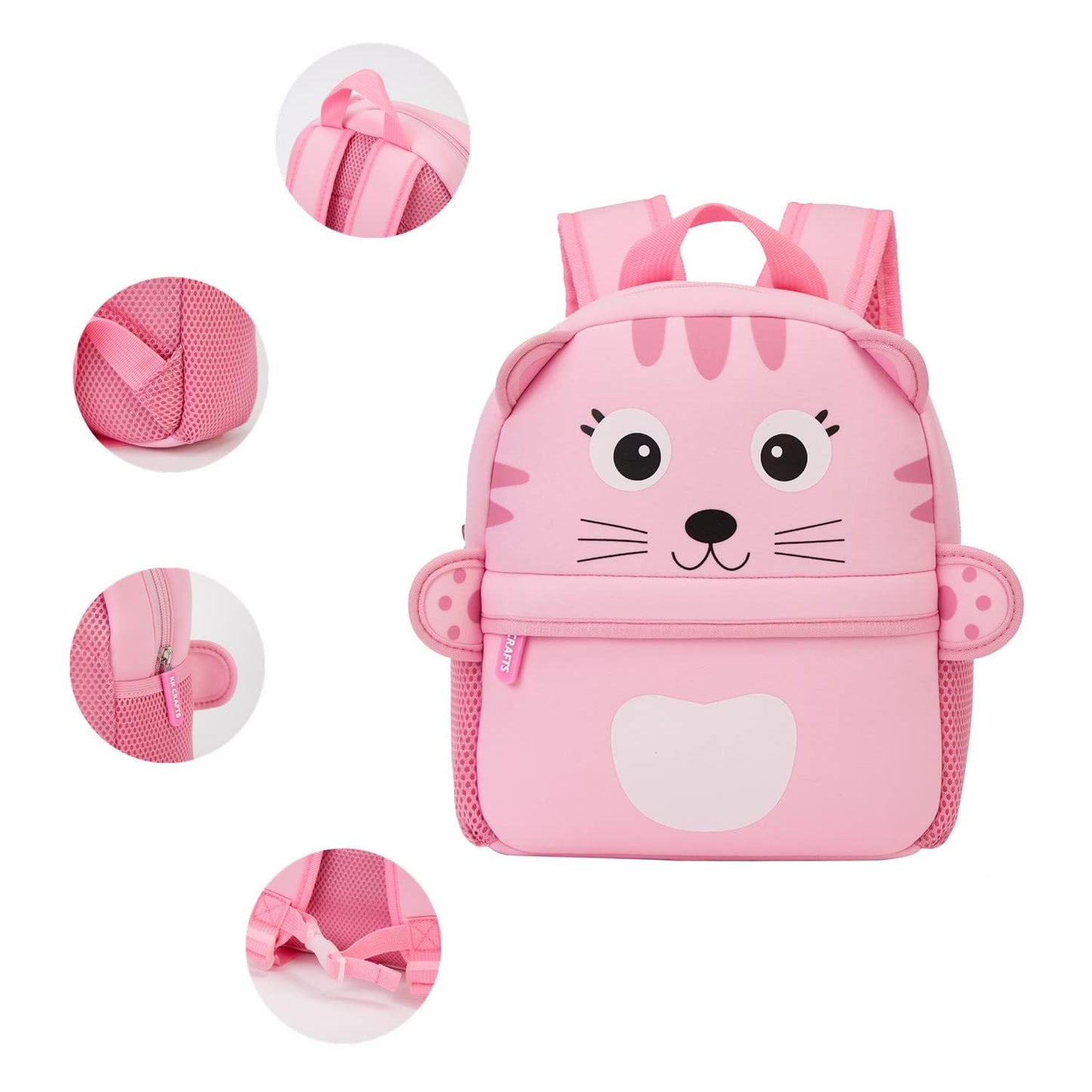 KK CRAFTS Preschool Toddler Backpack with Leash, 3D Cute Cartoon Neoprene Animal Schoolbag for Kids Boys Girls(Pink Dinosaur)