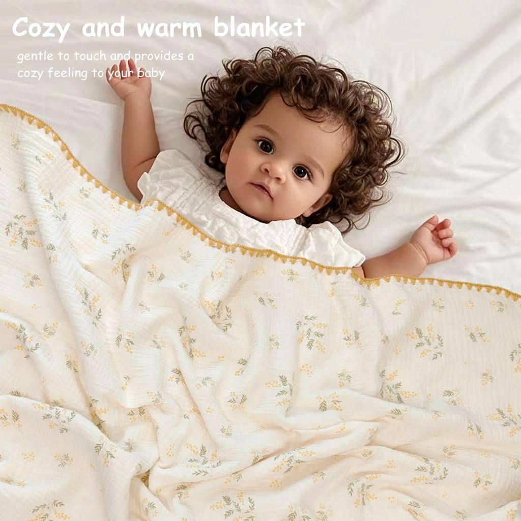 Baby Soft Muslin Thick Blanket Cotton and Dotted Backing Double Layer Receiving Blanket 40"x40" Bunny