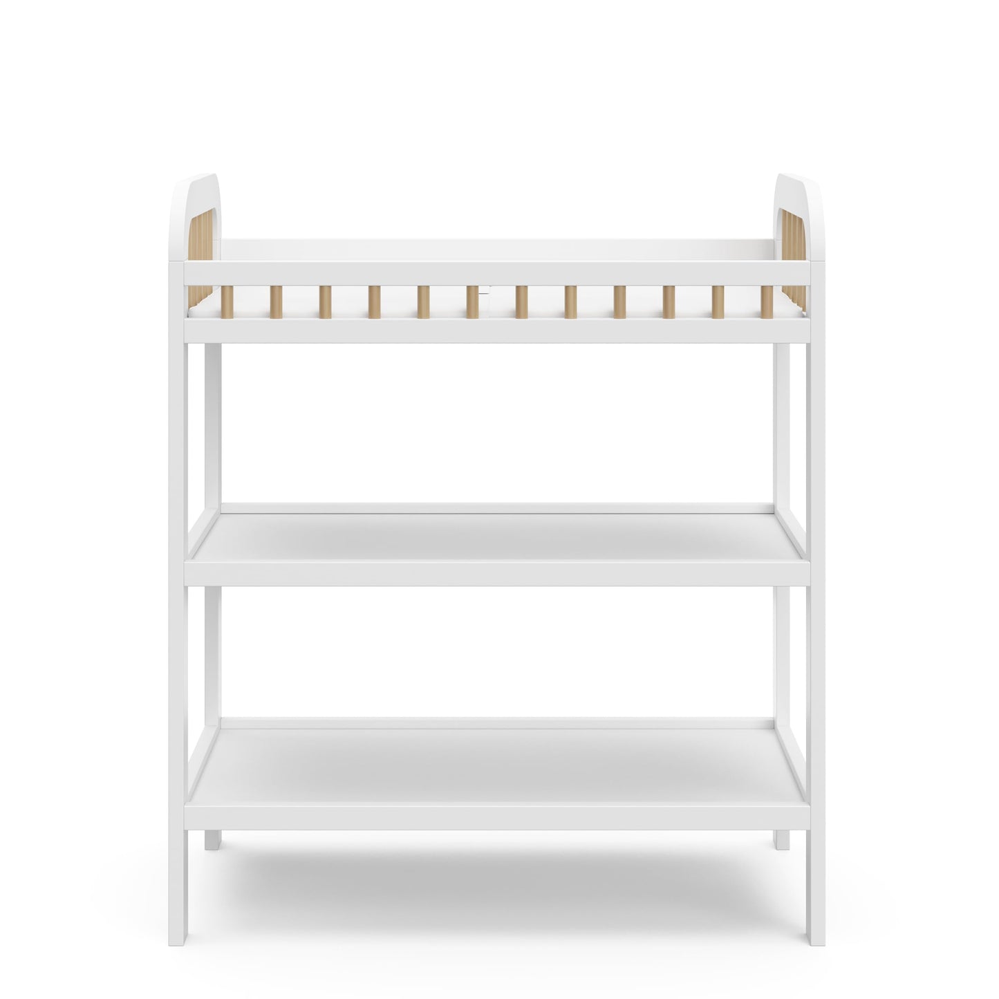 Storkcraft Pasadena Changing Table with Water-Resistant Changing Pad (Driftwood) - GREENGUARD Gold Certified, Includes Bonus Water-Resistant Changing Pad with Safety Strap, 2 Open Shelves