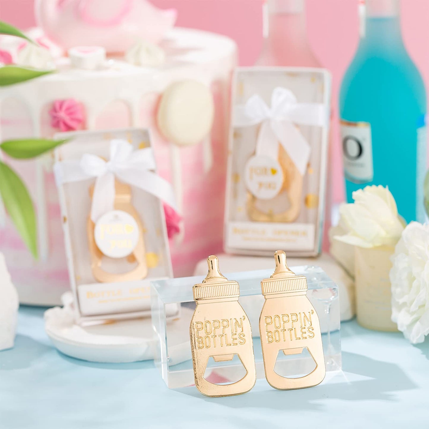 24 Pieces Baby Bottle Openers Shower Favoris, Gifts, Decorations, or Souvenir Guest Gift Boxes, Poppin Design for Baby Boys or Girls (24 Pack Green)