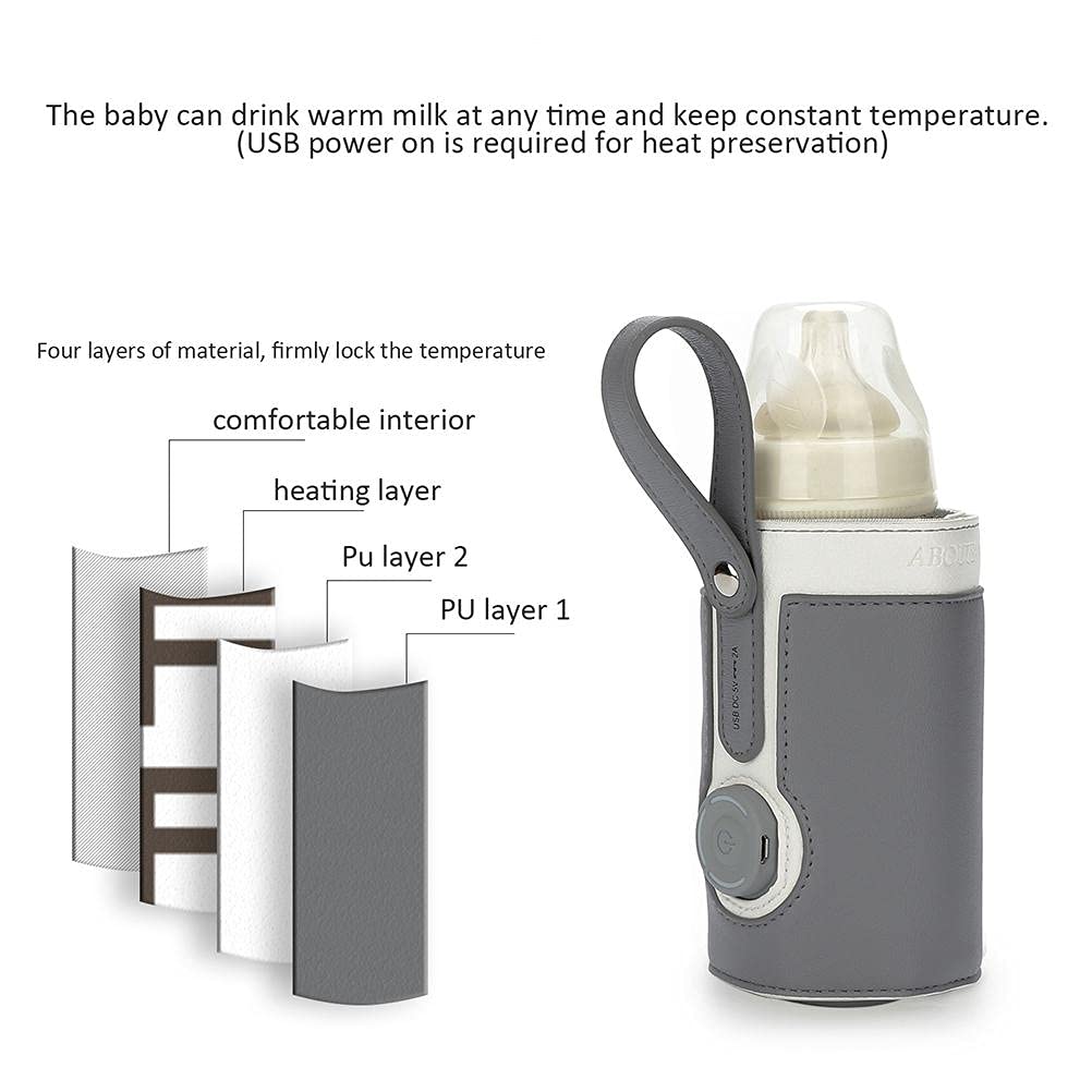 Bottle Warmer Bag 3 Temperature Adjustable Portable Baby Bottle Warmer for Connecting to Mobile Power