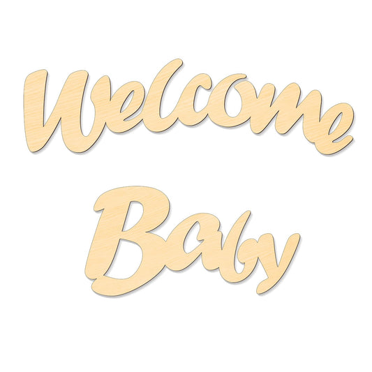 Bnesi Wooden Welcome Baby Sign Wood Color Baby Shower Sign for Baby Birthday Cutout Letters Party Welcome Baby Banner Sign for Backdrop Lovely Nursery Decor (Large 1)