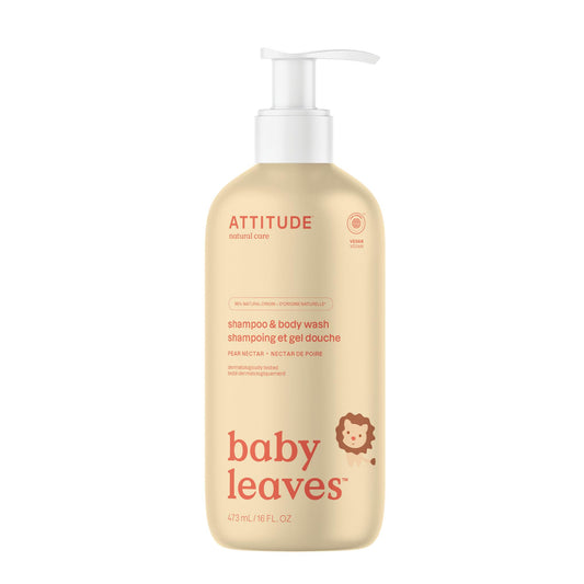 ATTITUDE 2-in-1 Shampoo and Body Wash for Baby, Fragrance-Free EWG Hypoallergenic Plant- and Mineral-Based Ingredients, Vegan and Cruelty-Free, Unscented, 16 Fl Oz