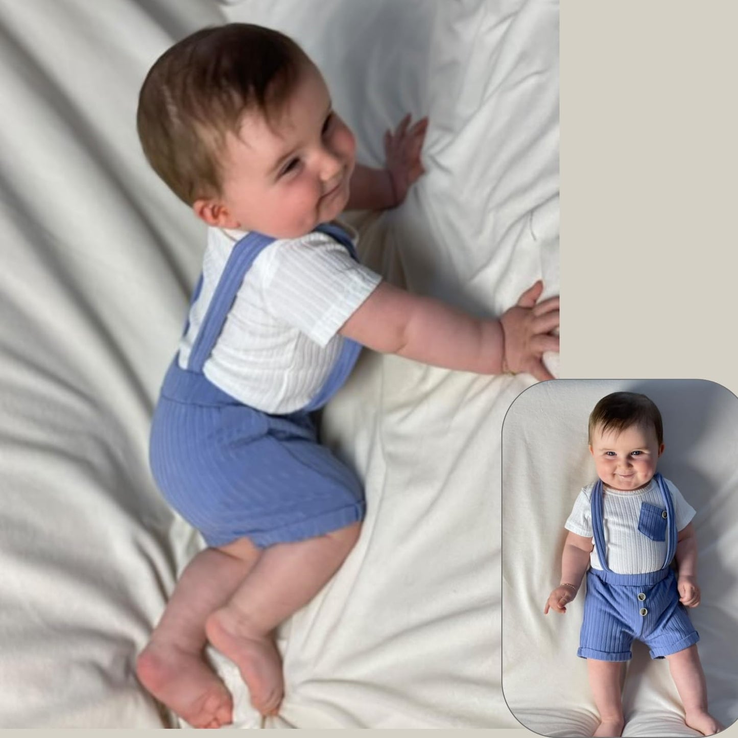 Unutiylo Baby Boy Outfits 0-12 Months Short Sleeve Romper Suspenders Pants Spring Summer clothes