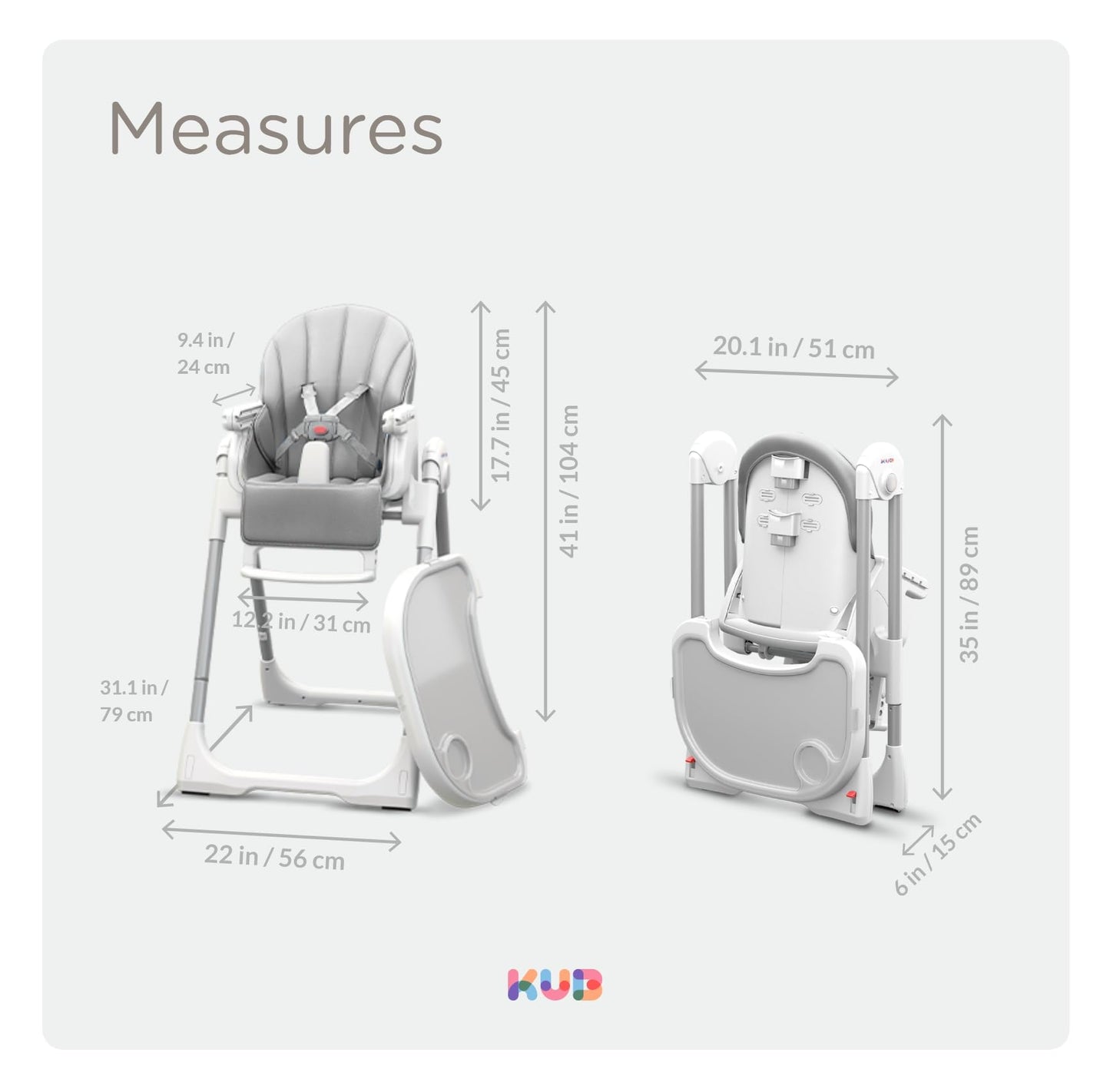 KÜB 3-in-1 Foldable Baby High Chair (Blue) | Multifunctional Infant HighChair for Babies & Toddlers | Removable Seat & Tray for Easy Clean | 7 Height & 4 Recline Adjustable | 2 Locking Wheels | Safe