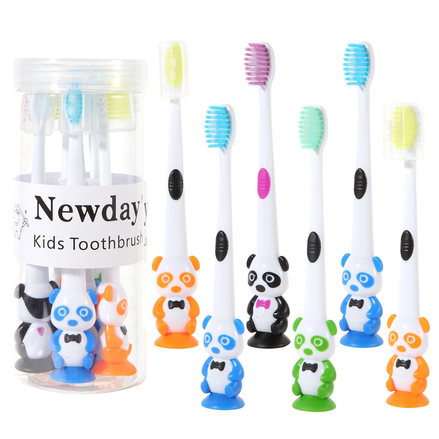 Kids toothbrushes 6 Pack Set Soft Bristles with Suction Cup, Includes Travel Covers, Bear Panda toothbrushes for Kids Boys & Girls, Toddlers &Children Teeth Age 3+