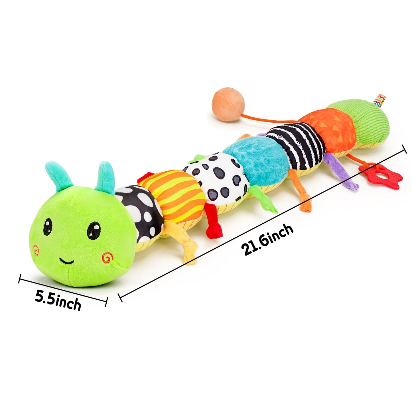 Baby Sensory Toy 0-6 Month Music Animal Stuffed Plush Caterpillar Toy for Infant 0-3-6 Month Tummy Time with Baby Mirror Crinkle Rattle for 6-12 Month Carseat Toy for Newborn Boys Girls Shower Gifts