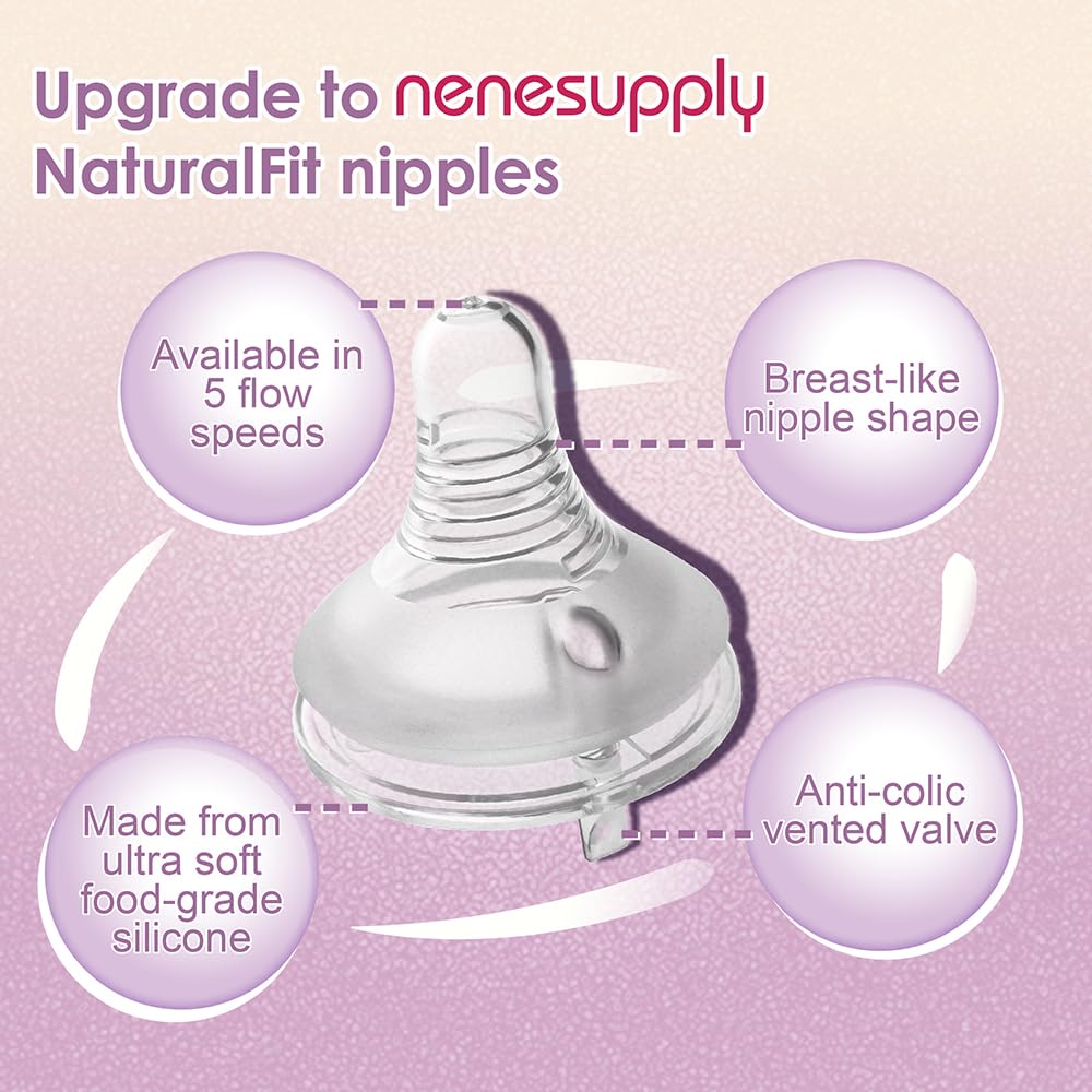 Nenesupply Natural Baby Bottles Newborn Feeding Bottles Slow Flow Breastfeeding Bottle for Breastfed Babies Wide Neck 9oz Anti Colic Level 2 Nipple for 1+ Month Infant Replace Spectra Bottle Pumping