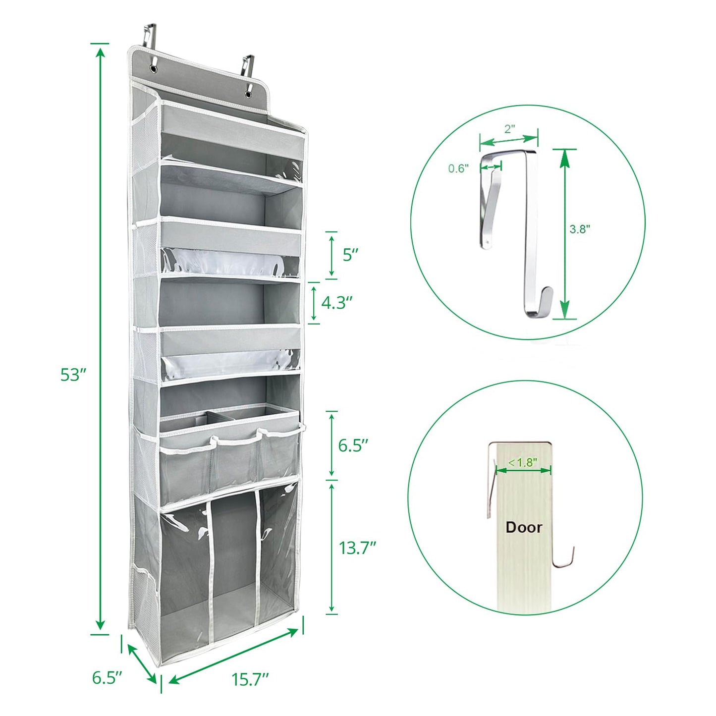 Door Hanging Storage Organizer,with 3 Bins 1 Movable Baby Diaper Caddy,1 Large capacity diaper stacking storage Organizer,10 Side Pockets ,Bedroom Door Storage for Nursery Baby Essentials. (Beige)
