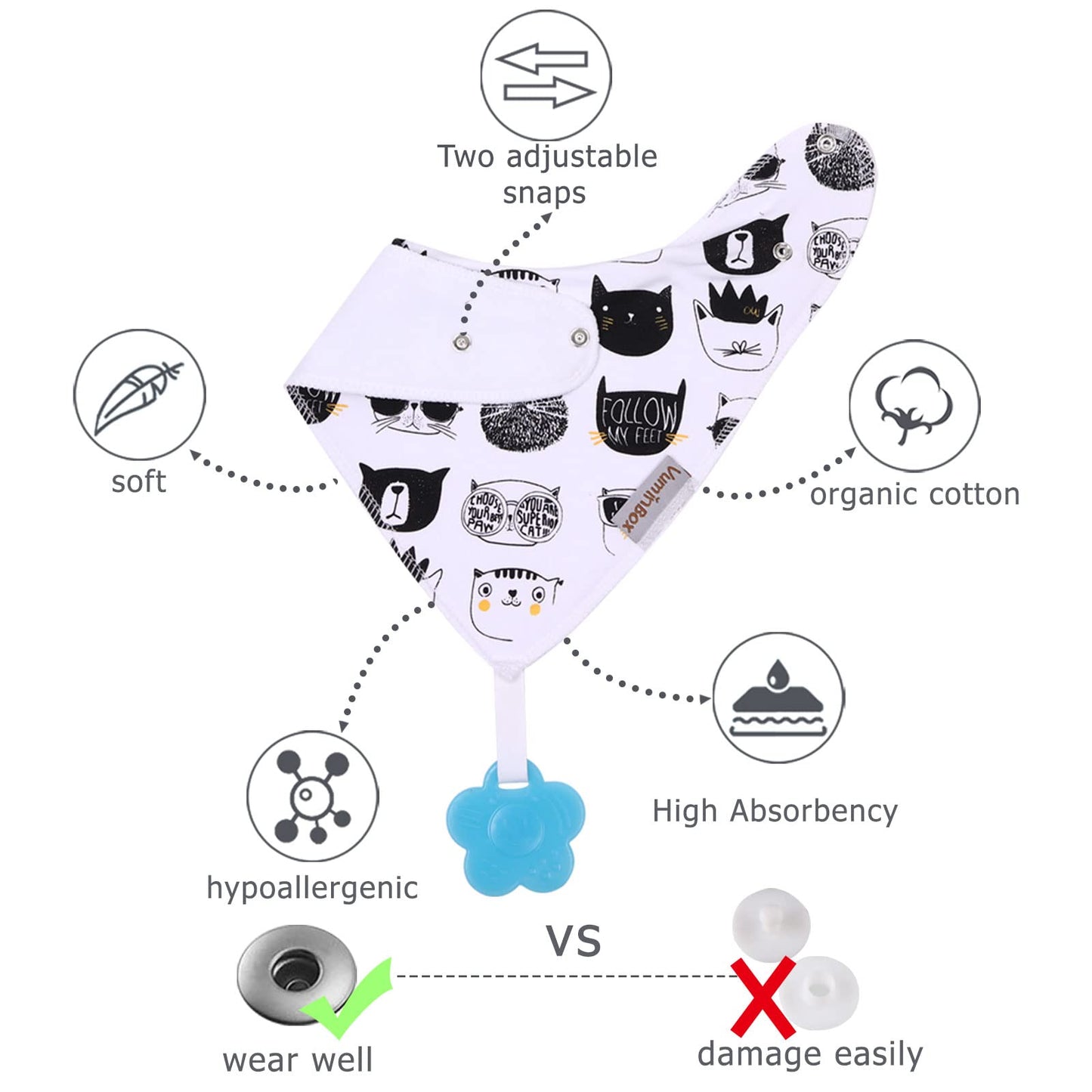 Baby Bandana Drool Bibs 6-Pack and Teething Toys 6-Pack Made with 100% Organic Cotton, Absorbent and Soft Unisex