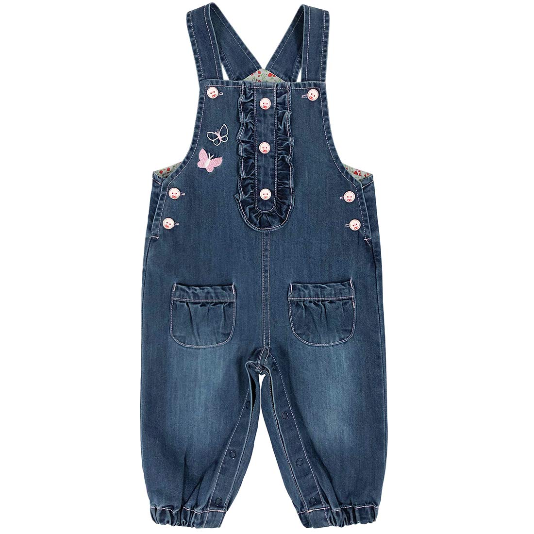 Peacolate 3months-3Years Baby Girls Denim Overalls Embroidery Bib Pants Jeans Jumpsuit