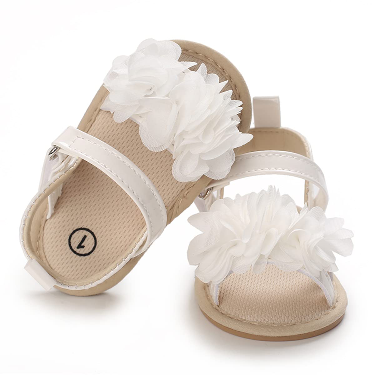 Timatego Infant Baby Girls Summer Sandals Anti-Slip Soft Sole with Flower Toddler First Walkers Crib Dress Shoes