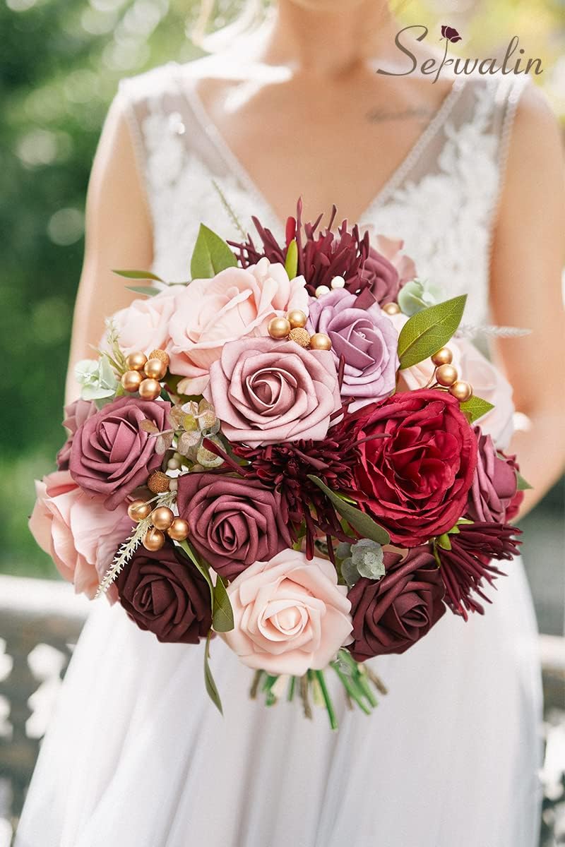 Serwalin Pink Artificial Flowers, Silk Fake Flowers for DIY Wedding Bridal Bouquets, Wedding Cake Flowers for Table Centerpieces Baby Shower Birthday Party Home Decorations